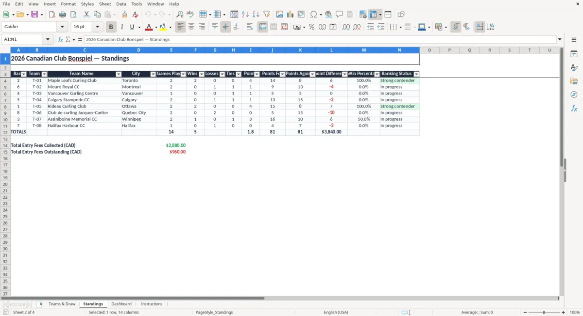 Excel – curling club bonspiel draw excel template canada – Standings